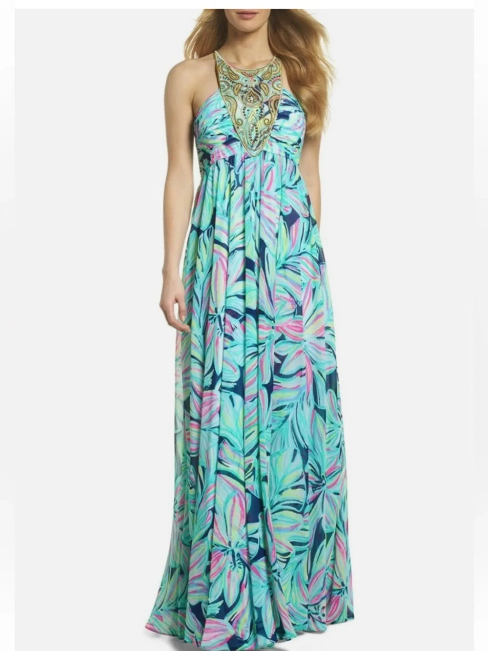 Lilly Pulitzer Lannette Maxi Dress in Aqua, Mint, Navy & Pink - Picture 6 of 7